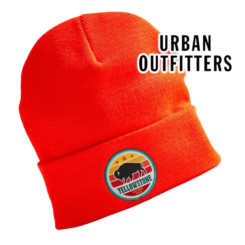 UO Orange Yellowstone National Park Beanie Unisex Patch Embroidered Snow Cap NWT